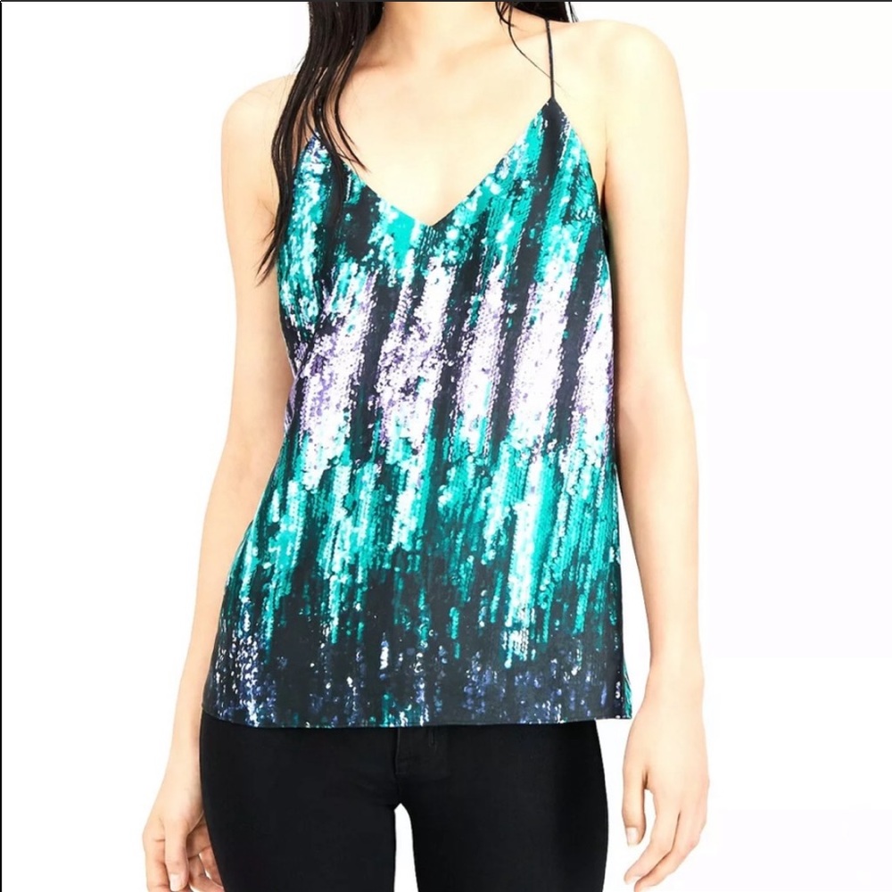 🔥BAR III🔥PRINTED SEQUIN LOOK T-STRAP TANK TOP V-NECK MEDIUM NWT